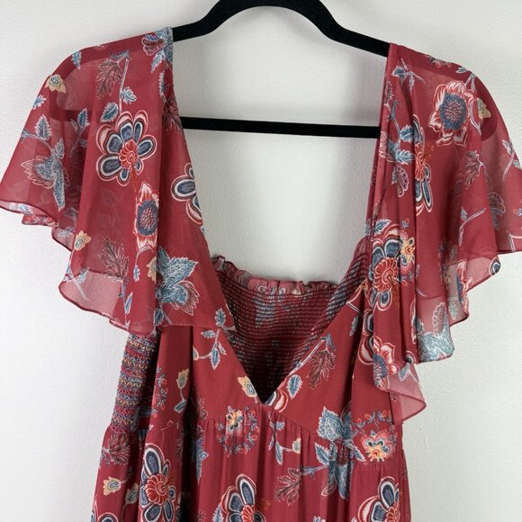 Sachin & Babi Kara Maxi Dress Red Floral Tiered Boho Chic Women’s Size 8 - Picture 8 of 11